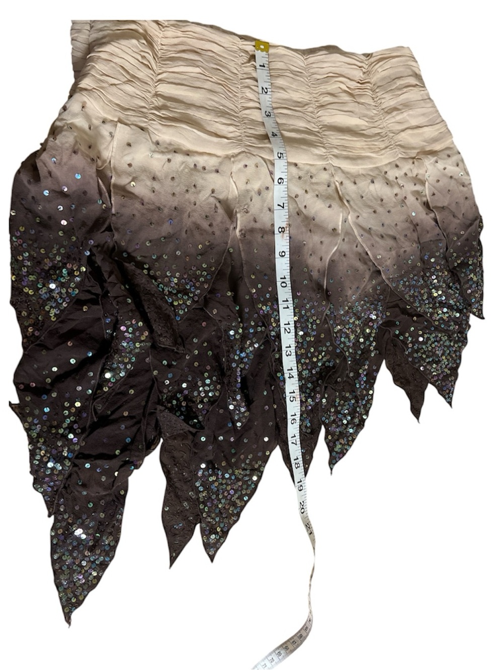 NWT Y2K Bebe Ombré Sequin Pointed-Hem Skirt - Cream to Brown M - Picture 3 of 5